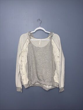 Free People • Gray Hood Crochet Sweater